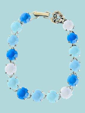 Avon Multi-Colored Frosted Blue & White Tennis Bracelet with Rose Accent